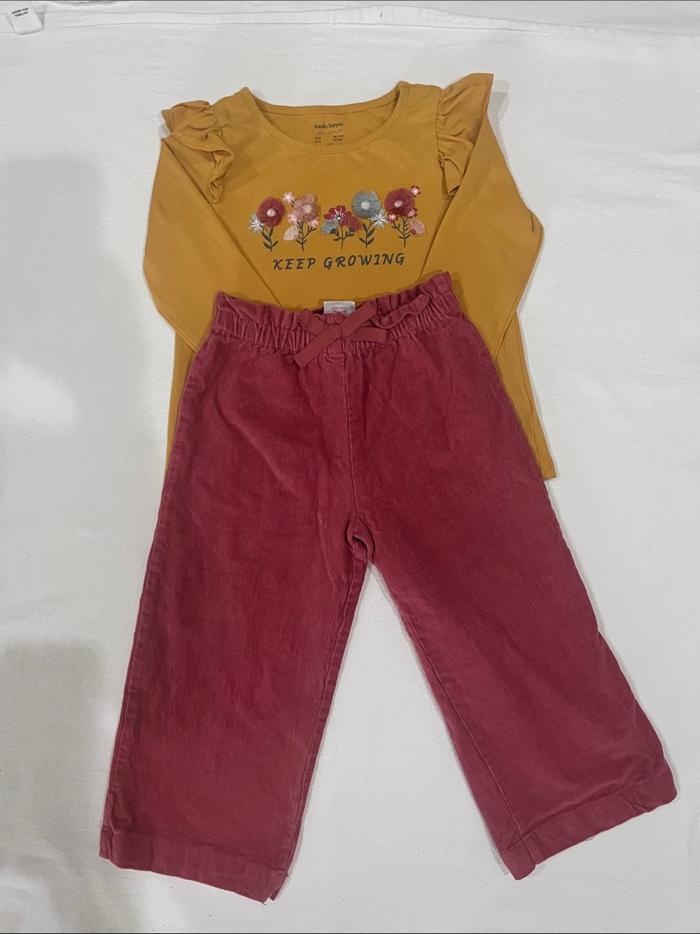 Haute Hippie Mustard Floral Ruffle Top & Rose Corduroy Pants Kids Set